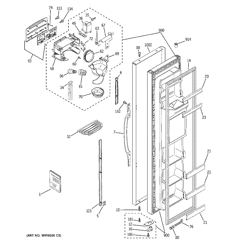 FREEZER DOOR Diagram and Parts List for GSS25SGPABS  General Electric Refrigerator