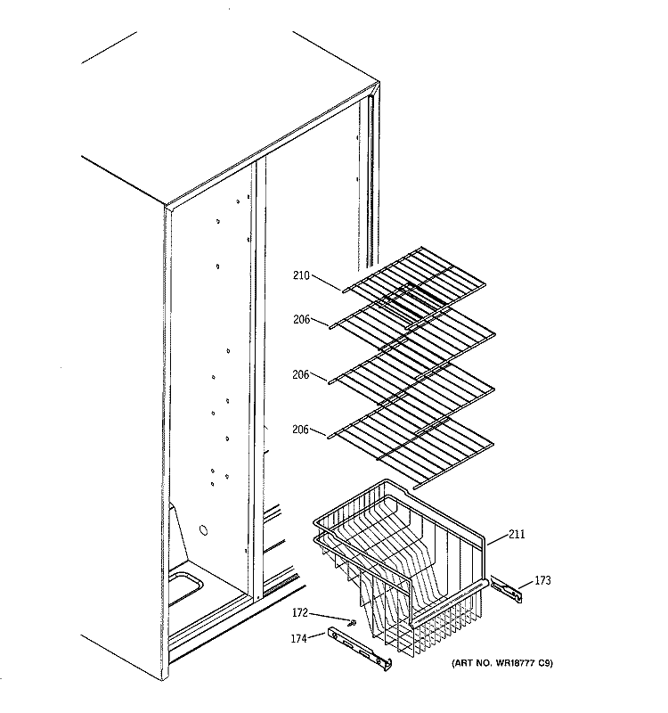 FREEZER SHELVES Diagram and Parts List for GSS25SGPABS  General Electric Refrigerator
