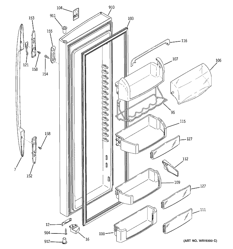 FRESH FOOD DOOR Diagram and Parts List for PCT23SGPASS  General Electric Refrigerator