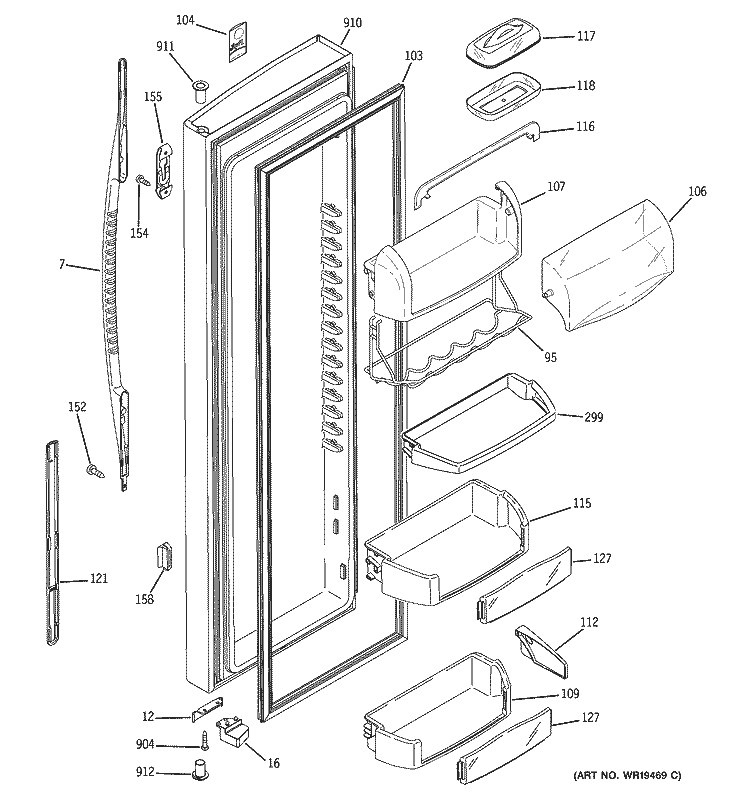 FRESH FOOD DOOR Diagram and Parts List for PSK27NGNCCWW  General Electric Refrigerator