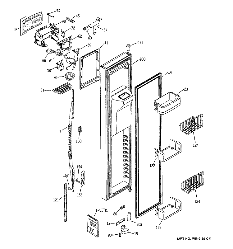FREEZER DOOR Diagram and Parts List for PSK29NGNCCCC  General Electric Refrigerator
