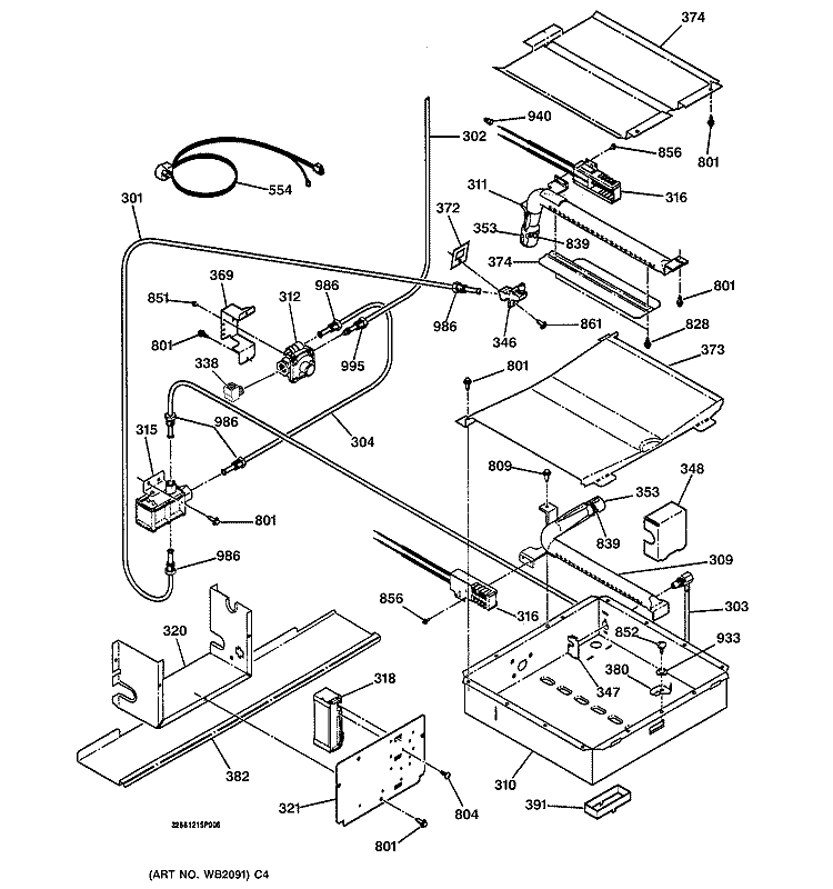 OVEN BURNER Diagram and Parts List for JGSP23CEY1CC  General Electric Range