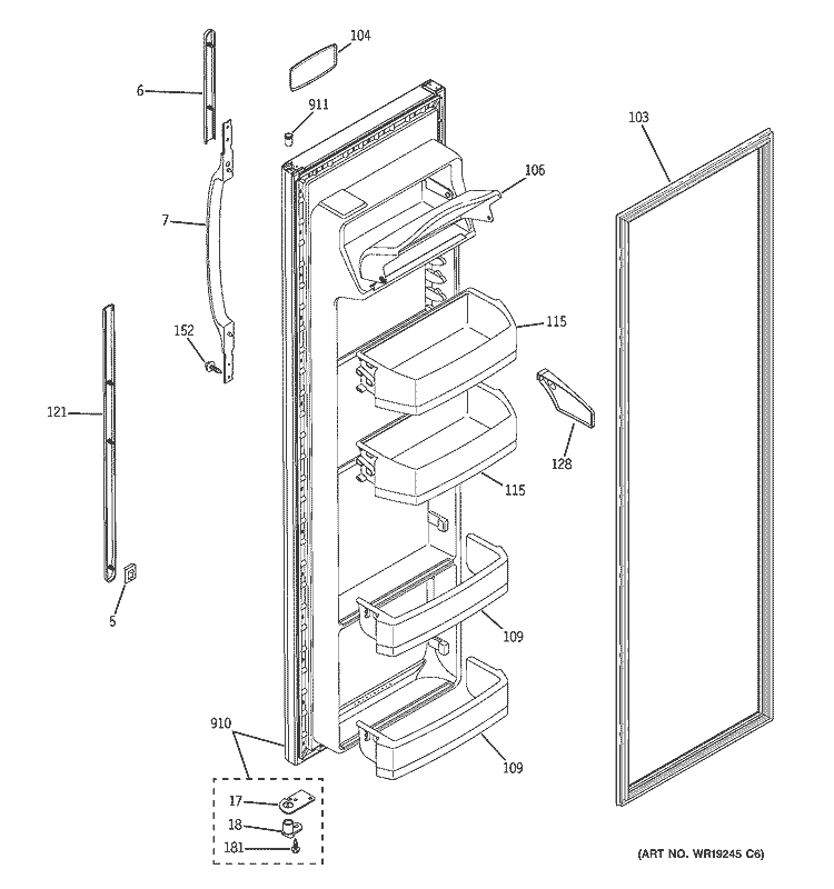 FRESH FOOD DOOR Diagram and Parts List for ESH25XGPCBB  General Electric Refrigerator
