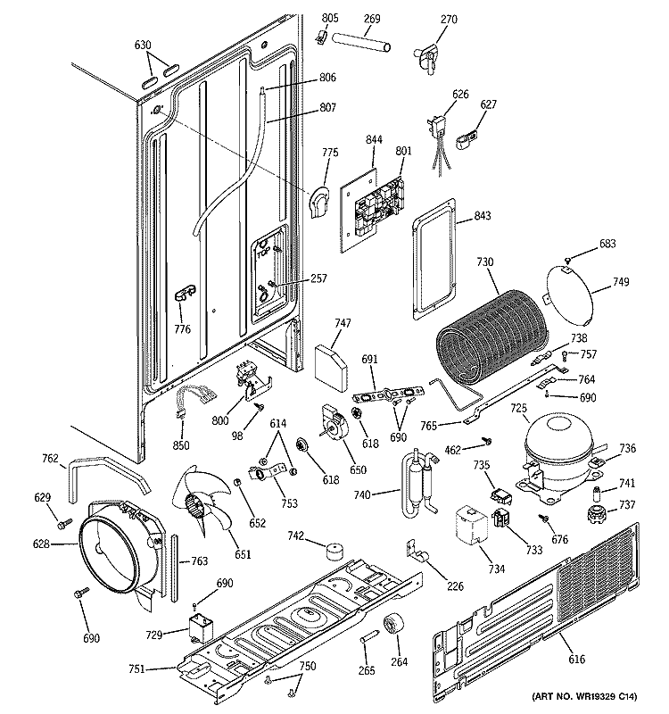 SEALED SYSTEM & MOTHER BOARD Diagram and Parts List for ESH25XGRBWW  General Electric Refrigerator