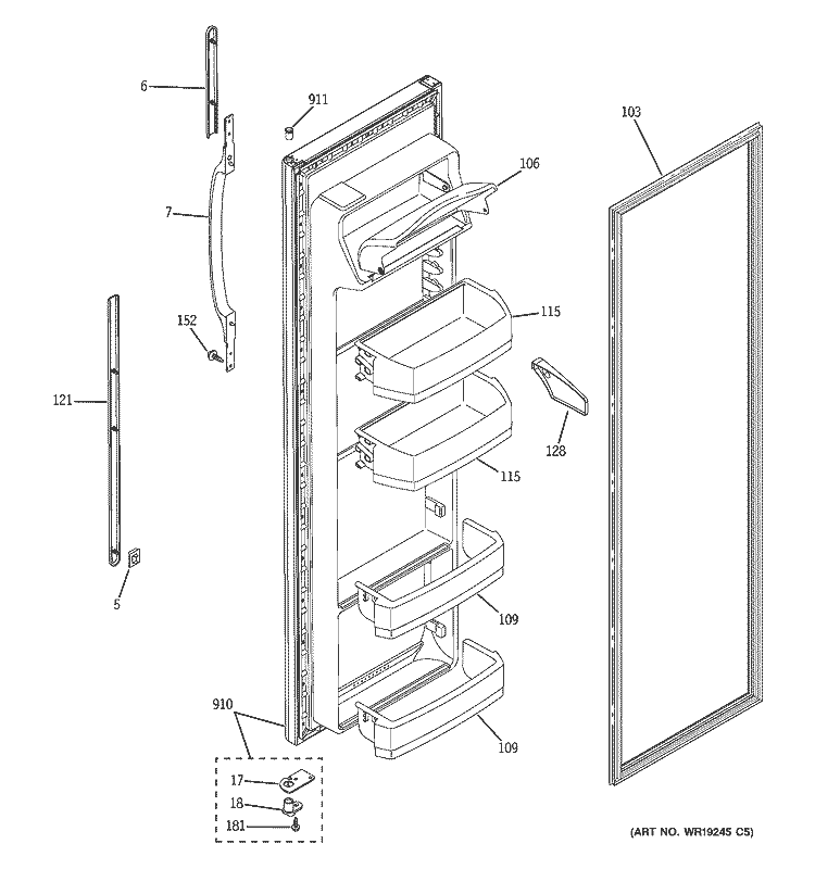 FRESH FOOD DOOR Diagram and Parts List for GSH22KGRBBB  General Electric Refrigerator