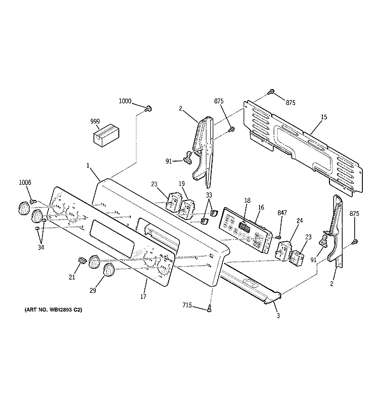 CONTROL PANEL Diagram and Parts List for JB710SH2SS  General Electric Range