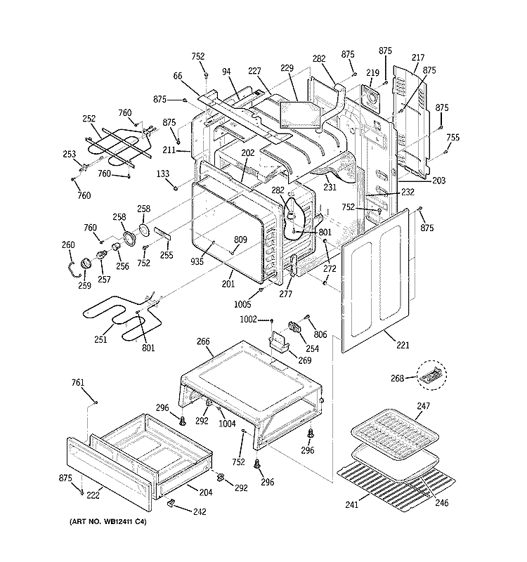 BODY PARTS Diagram and Parts List for JBP78DH2BB  General Electric Range