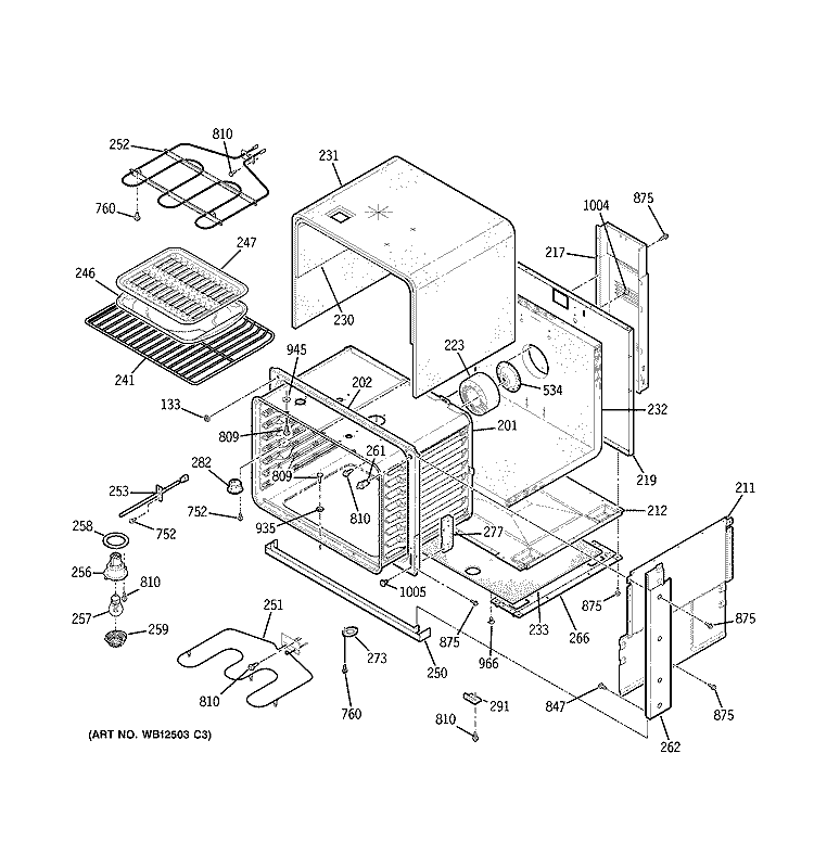 BODY PARTS Diagram and Parts List for JDP47CF4CC  General Electric Range