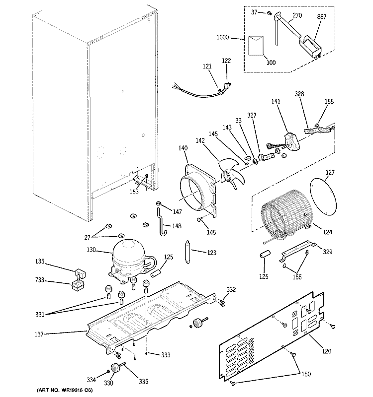 UNIT PARTS Diagram and Parts List for GBS18HBRAWW  General Electric Refrigerator