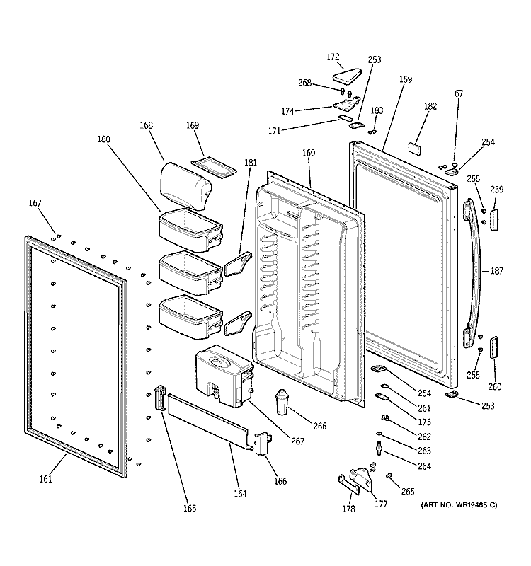 FRESH FOOD DOOR Diagram and Parts List for GDS18LCRABB  General Electric Refrigerator