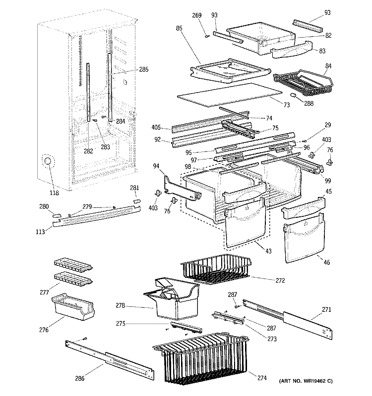 SHELVES Diagram and Parts List for GDS18SBRALSS  General Electric Refrigerator