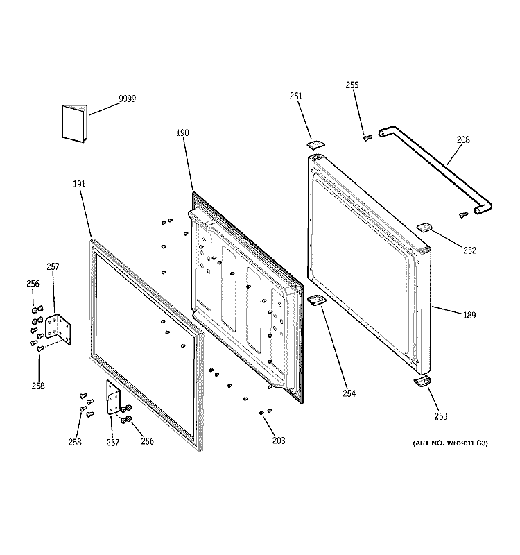 FREEZER DOOR Diagram and Parts List for GDS18SCRALSS  General Electric Refrigerator