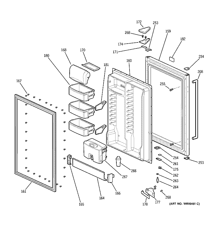 FRESH FOOD DOOR Diagram and Parts List for GDS18SCRALSS  General Electric Refrigerator