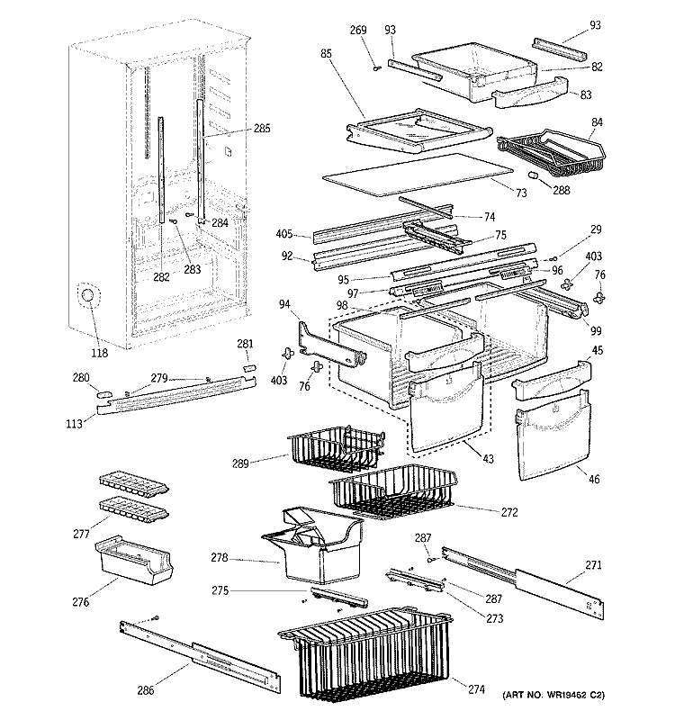 SHELVES Diagram and Parts List for GDS18SCRALSS  General Electric Refrigerator