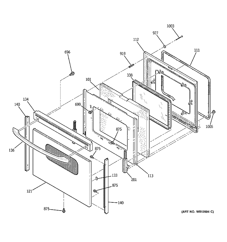 DOOR Diagram and Parts List for JBP64SH2SS  General Electric Range