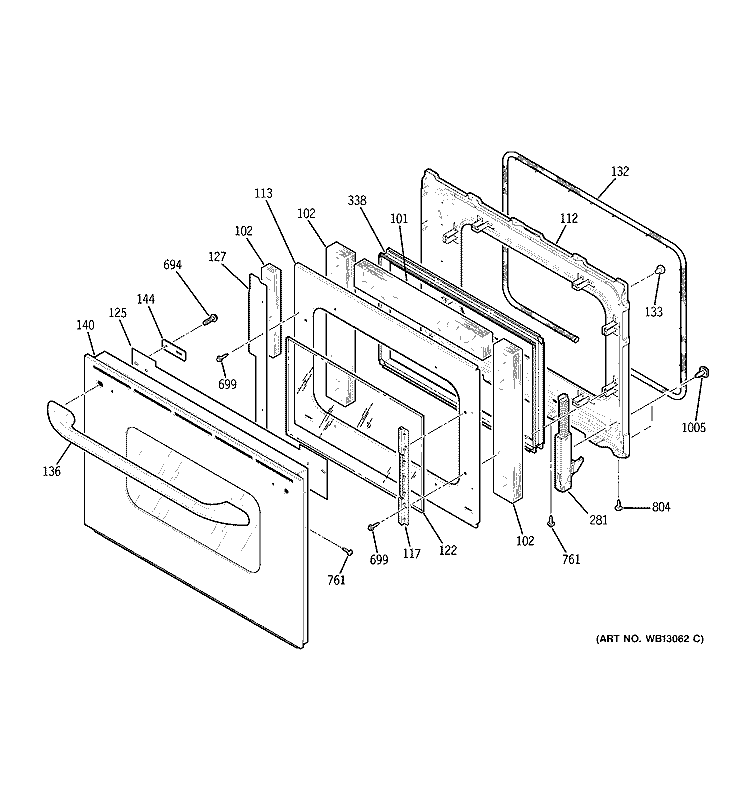 DOOR Diagram and Parts List for JTP25SH1SS  General Electric Wall Oven