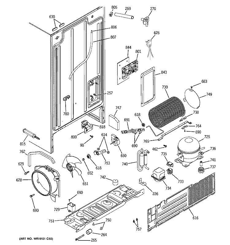 SEALED SYSTEM & MOTHER BOARD Diagram and Parts List for PSG22SIPAFBS  General Electric Refrigerator