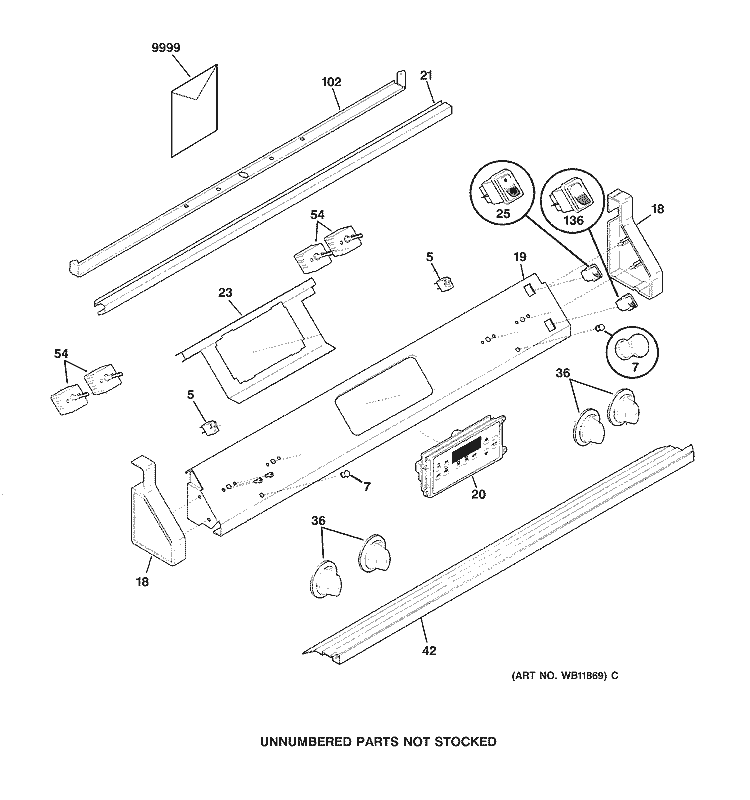 CONTROL PANEL Diagram and Parts List for JDP40BB1BB  General Electric Range