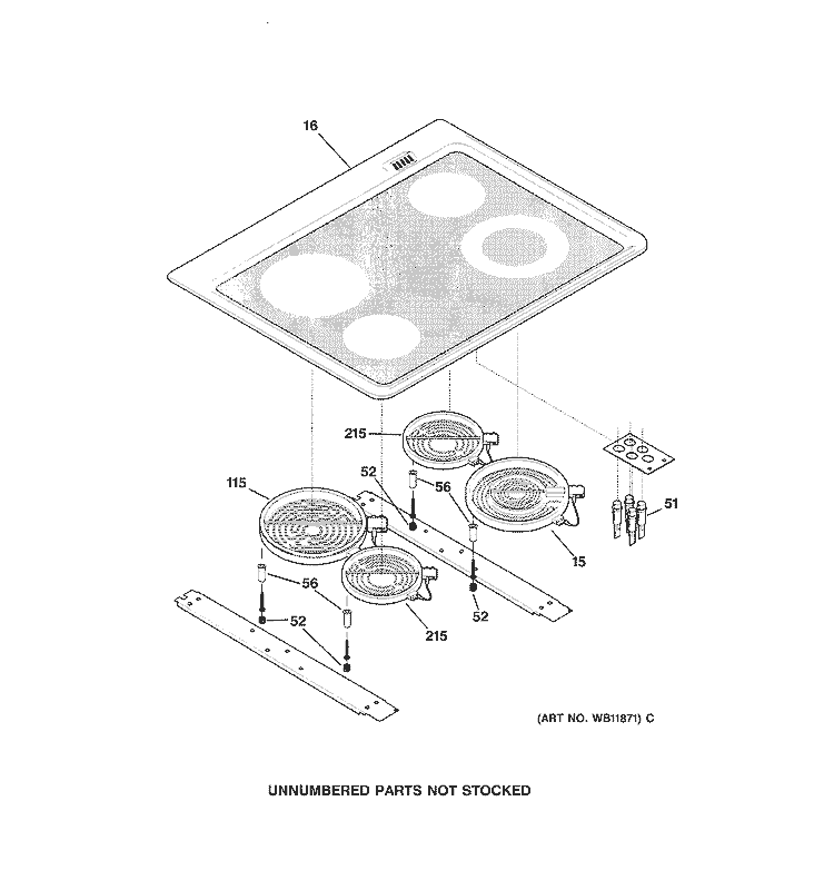 COOKTOP Diagram and Parts List for JDP40BB1BB  General Electric Range