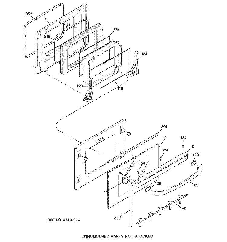 DOOR Diagram and Parts List for JDP40BB1BB  General Electric Range