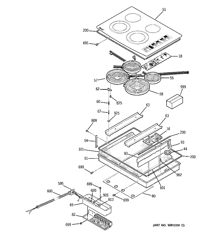 COOKTOP Diagram and Parts List for ZEU30RWF1WW  General Electric Cooktop