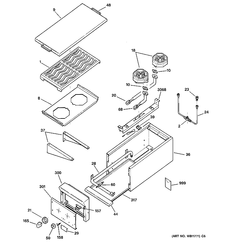 BURNER Diagram and Parts List for ZX2LY2SS  General Electric Cooktop
