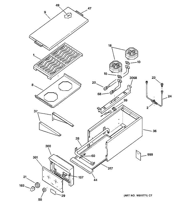 BURNER Diagram and Parts List for ZX2NYSS  General Electric Cooktop