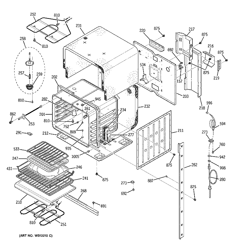UPPER BODY Diagram and Parts List for JKP56BD1BB  General Electric Range
