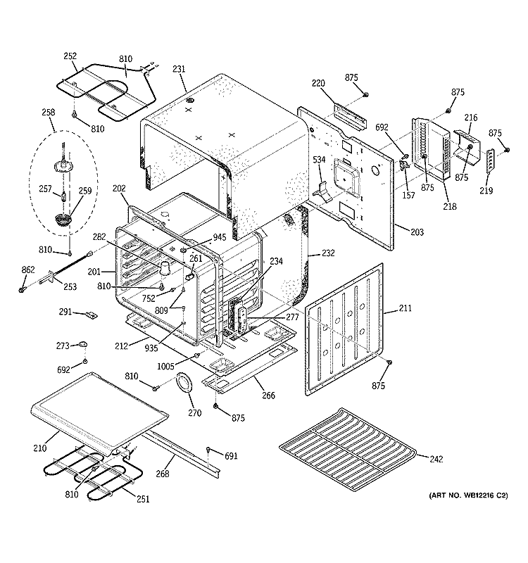 LOWER BODY Diagram and Parts List for JKP56BD1BB  General Electric Range