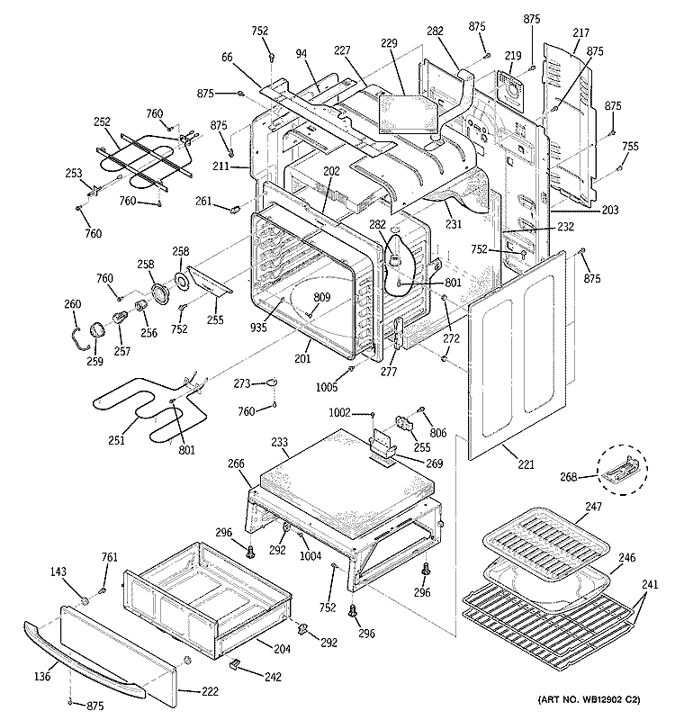 BODY PARTS Diagram and Parts List for JBP84SH2SS  General Electric Range