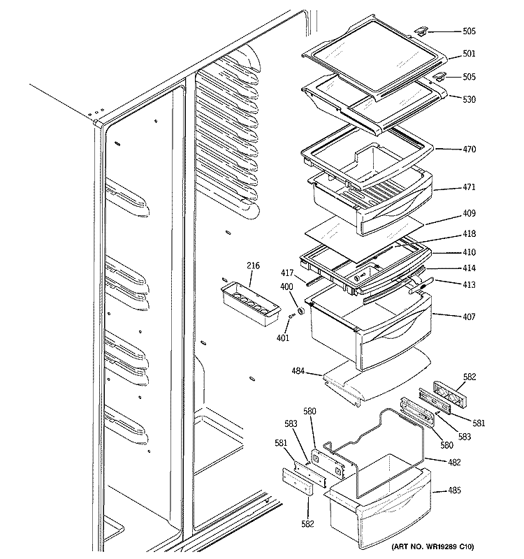 FRESH FOOD SHELVES Diagram and Parts List for PIG23MIMHFWW  General Electric Refrigerator