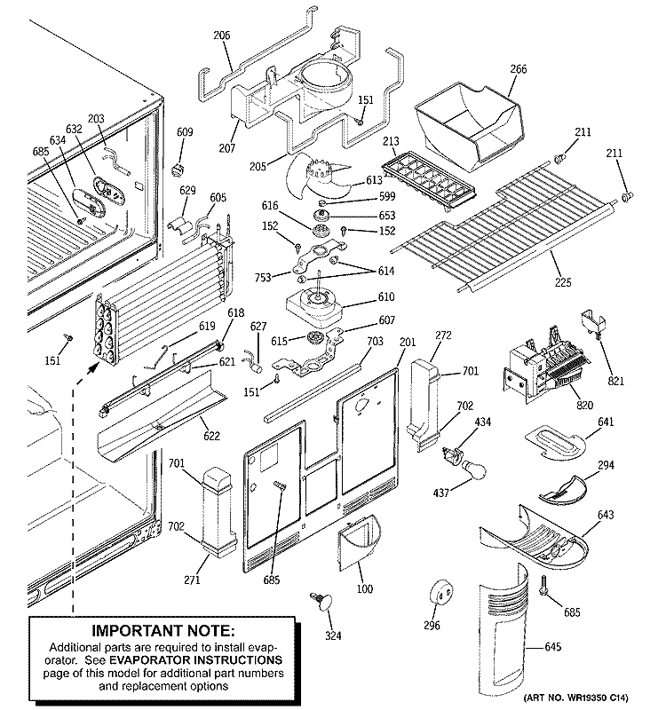 FREEZER SECTION Diagram and Parts List for PTS22LCRARCC  General Electric Refrigerator