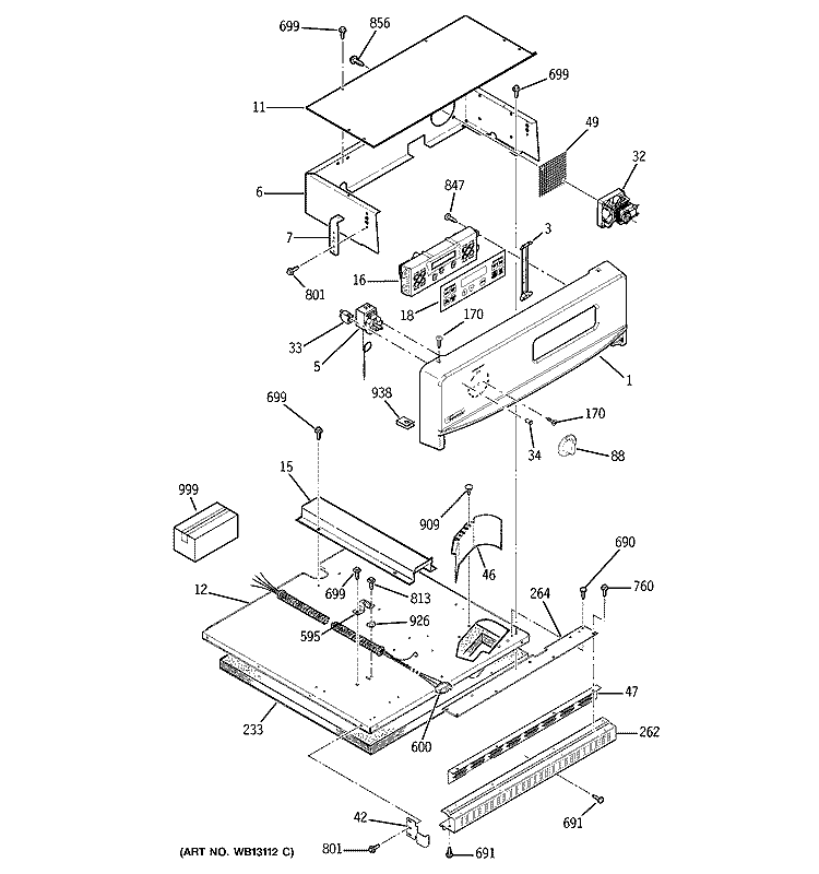 CONTROL PANEL Diagram and Parts List for JRP28BJ1BB  General Electric Wall Oven
