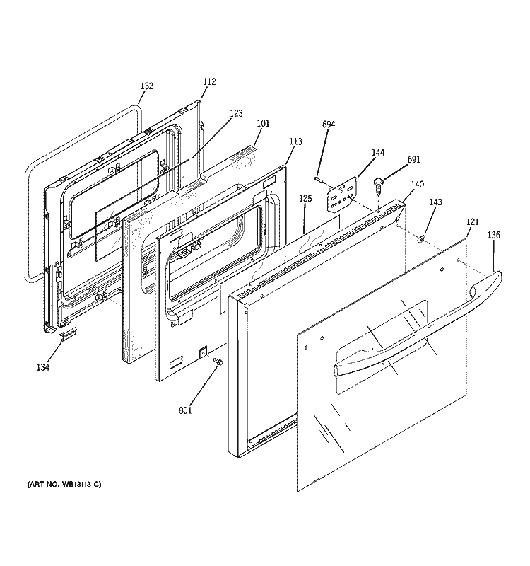 LOWER DOOR Diagram and Parts List for JRP28BJ1BB  General Electric Wall Oven