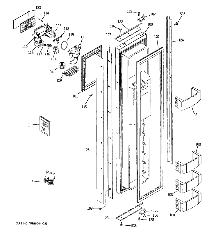 FREEZER DOOR Diagram and Parts List for ZISB420DMA  General Electric Refrigerator