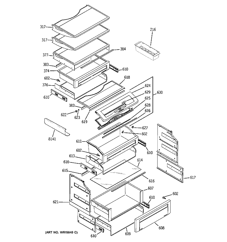FRESH FOOD SHELVES Diagram and Parts List for ZISB420DMA  General Electric Refrigerator