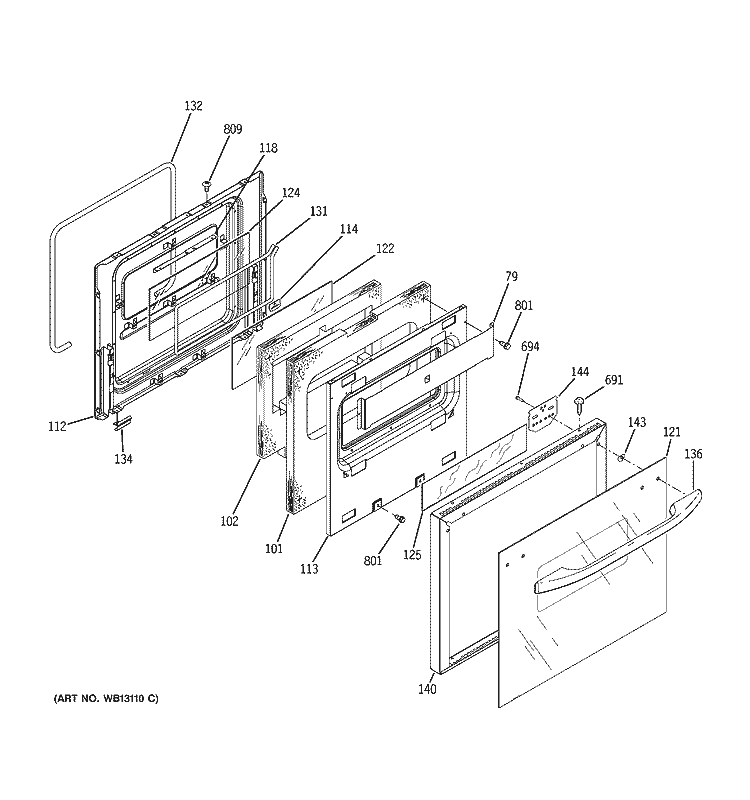 DOOR Diagram and Parts List for JGRP20BEJ1BB  General Electric Range