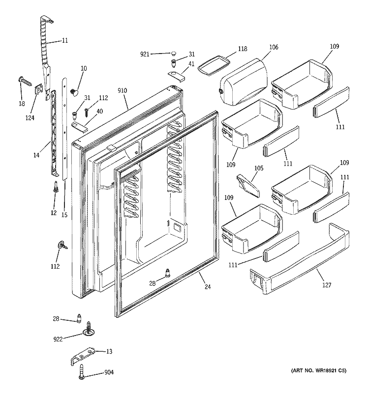 FRESH FOOD DOOR Diagram and Parts List for PTS25LHRARCC  General Electric Refrigerator