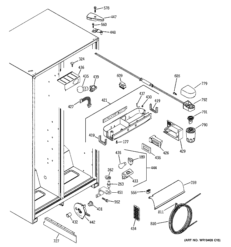 FRESH FOOD SECTION Diagram and Parts List for ESH25XGPDCC  General Electric Refrigerator