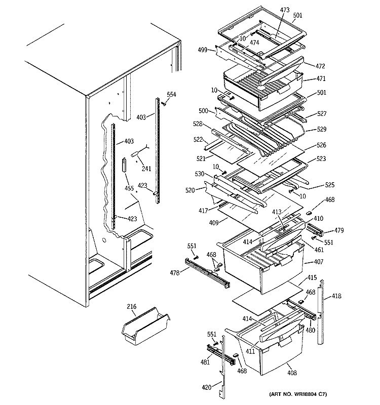FRESH FOOD SHELVES Diagram and Parts List for ESH25XGPDCC  General Electric Refrigerator