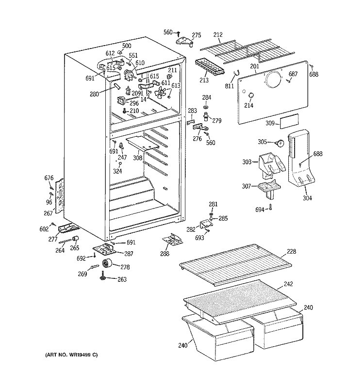 CABINET Diagram and Parts List for HTS18CBRERWW  Hotpoint Refrigerator