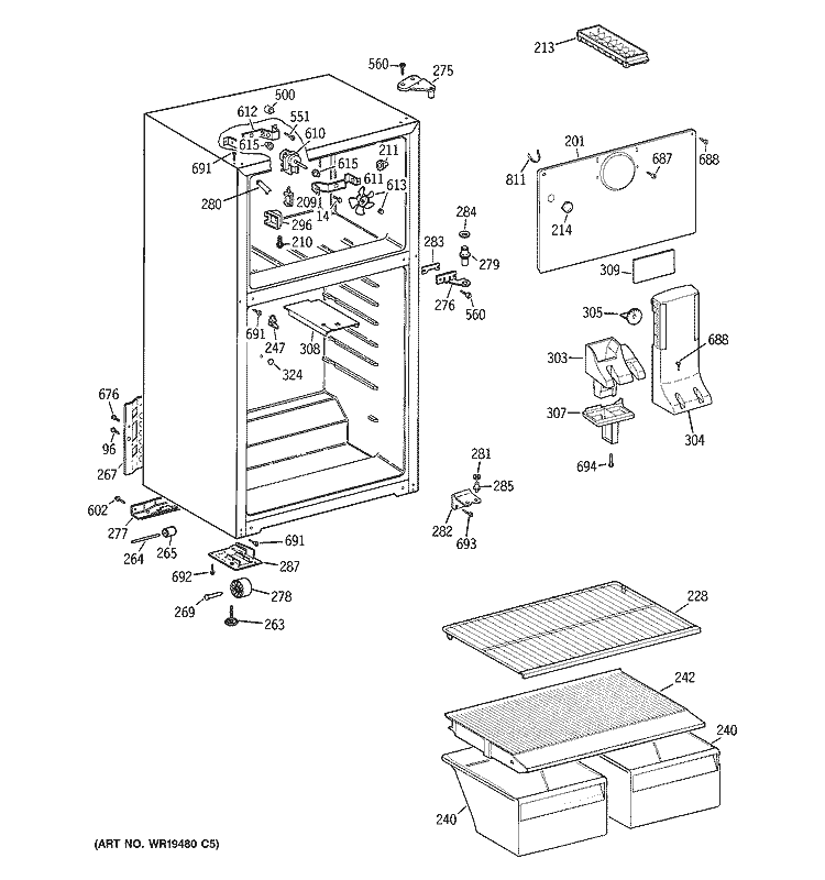 CABINET Diagram and Parts List for HTS16ABRERWW  Hotpoint Refrigerator