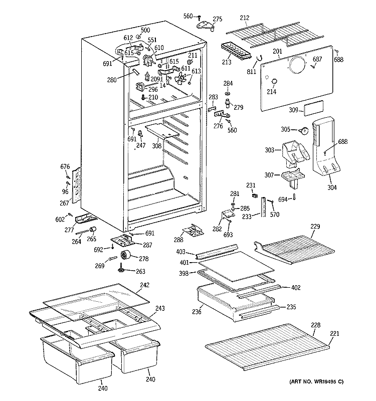 CABINET Diagram and Parts List for GTS18EBRERCC  General Electric Refrigerator