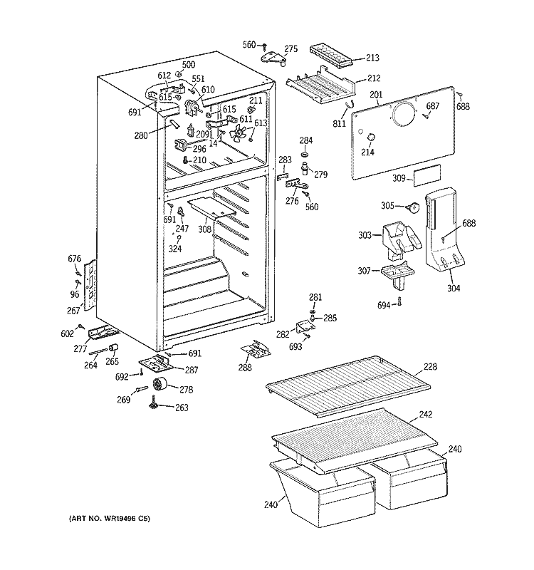 CABINET Diagram and Parts List for GTR18BBRERWW  General Electric Refrigerator