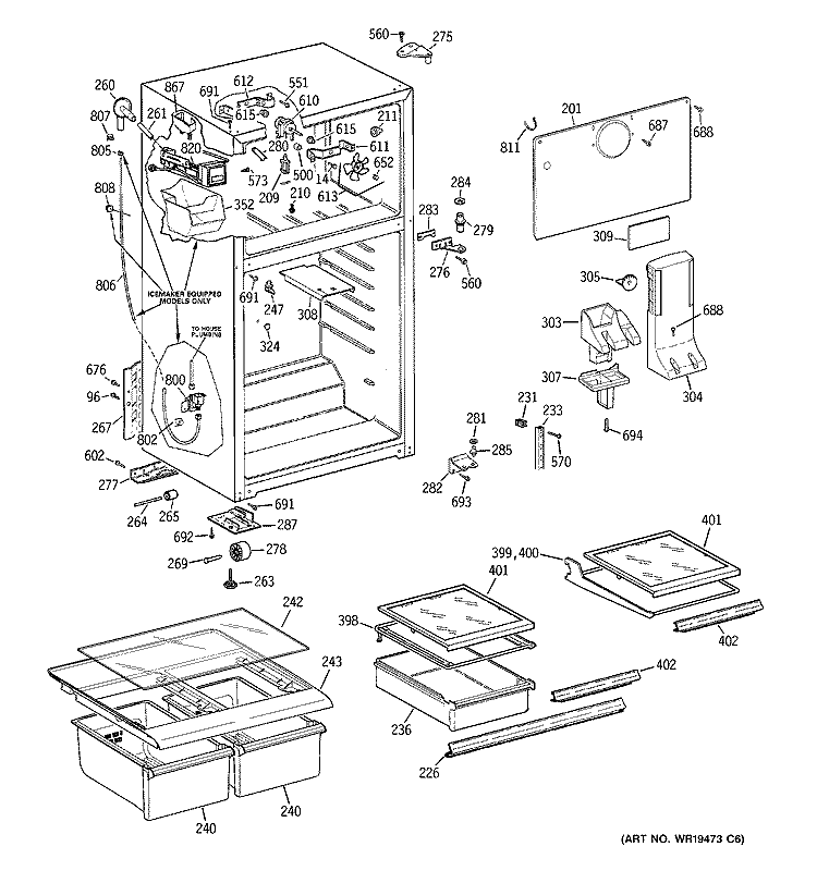 CABINET Diagram and Parts List for GTS18XCRFRWW  General Electric Refrigerator