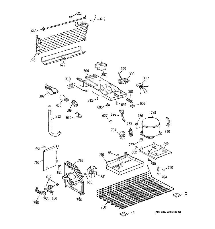 UNIT PARTS Diagram and Parts List for GTG15BBRCRWW  General Electric Refrigerator