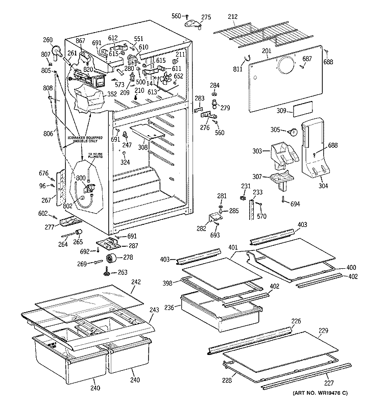 CABINET Diagram and Parts List for GTT18HCRFRCC  General Electric Refrigerator