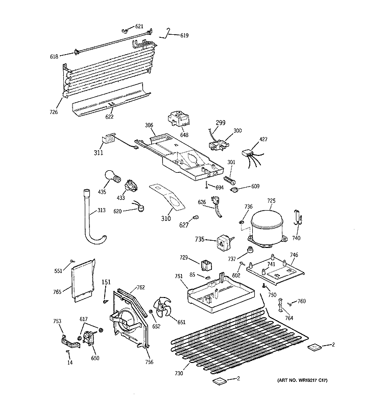 UNIT PARTS Diagram and Parts List for GTT15BBRFRWW  General Electric Refrigerator