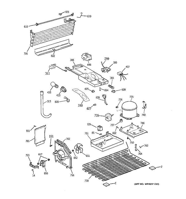 UNIT PARTS Diagram and Parts List for GTT16HBRFRCC  General Electric Refrigerator