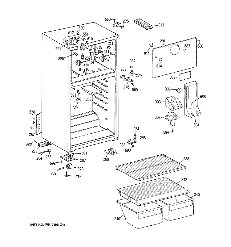 CABINET Diagram and Parts List for GTS18ABRERWW  General Electric Refrigerator